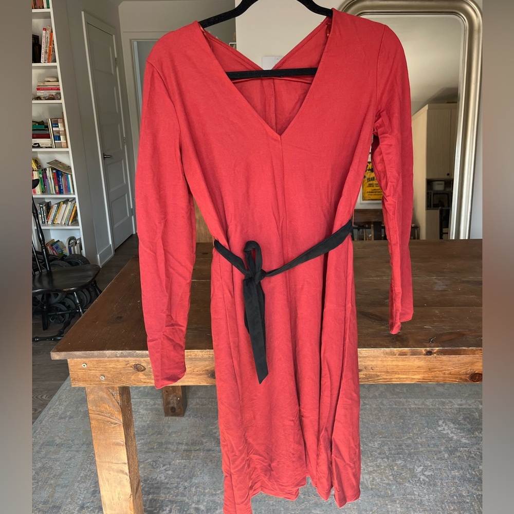 Zara Rust Coloured Midi Dress with Black Belt